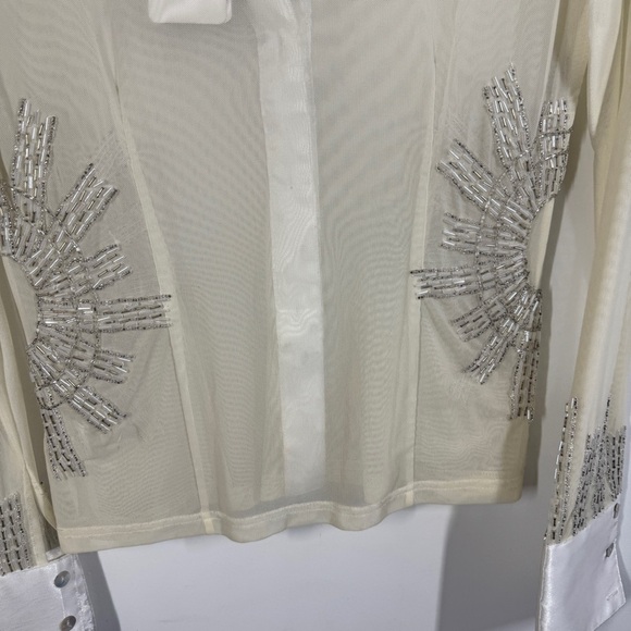 Vintage Taglia Sheer Beaded Satin Blouse Ivory Size M Long Sleeve Dressy Top - Picture 12 of 14